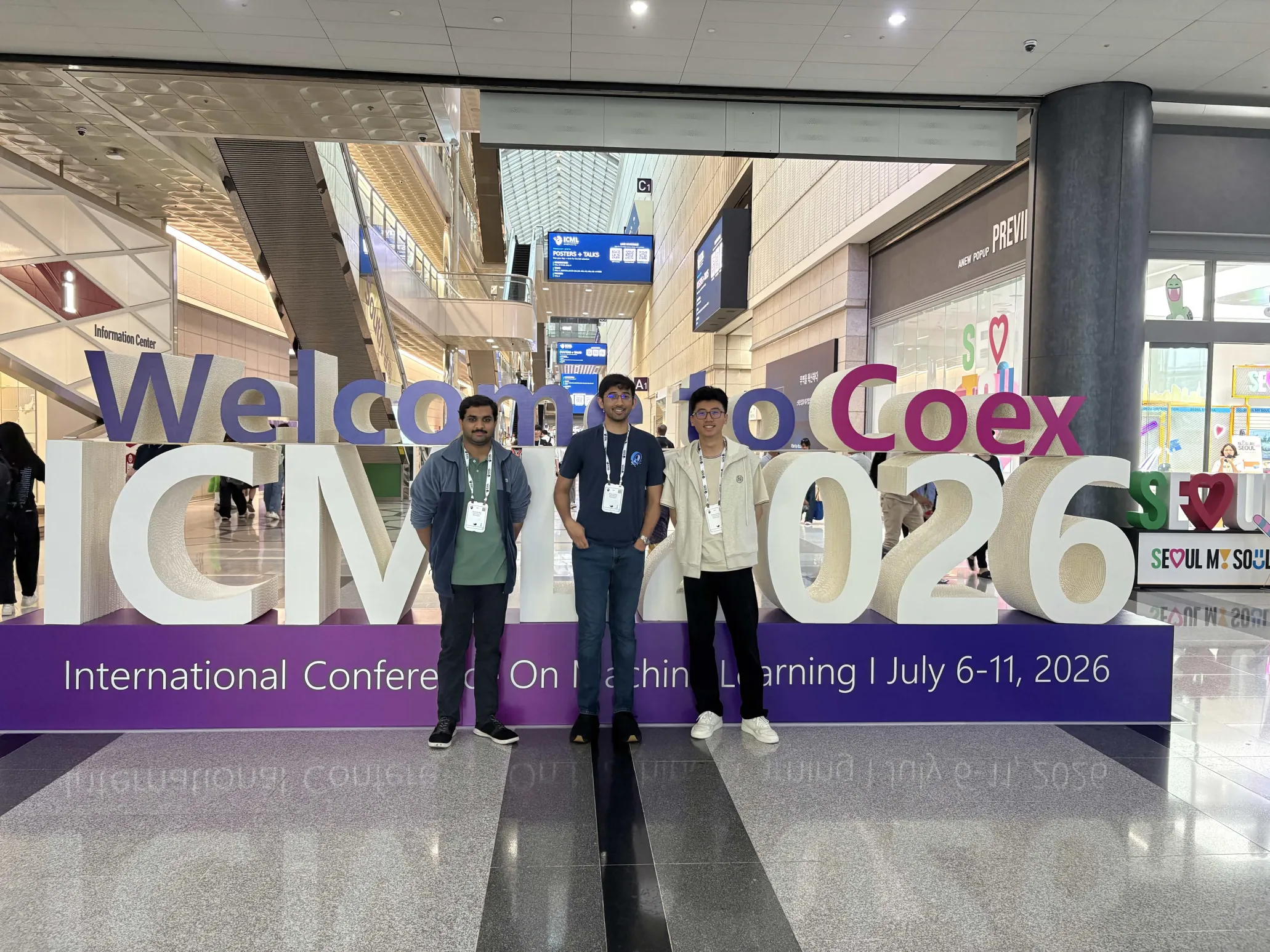 Three Math AI Lab members at ICML 2026 at COEX